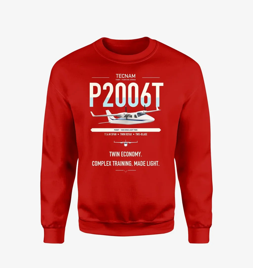 Tecnam P2006T design on red sweatshirt