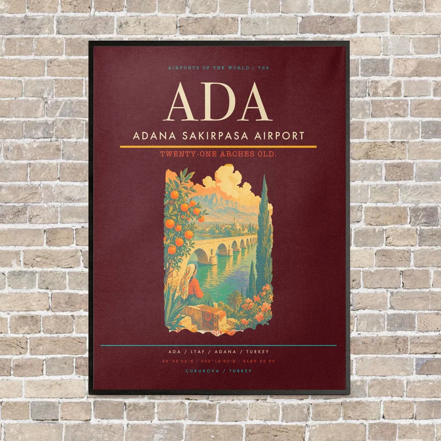 Adana Sakirpasa Airport ADA - Canvas Framed - Dark Red