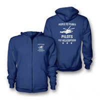 Thumbnail for People Fly Planes Pilots Fly Helicopters Zipped Hoodie - Blue