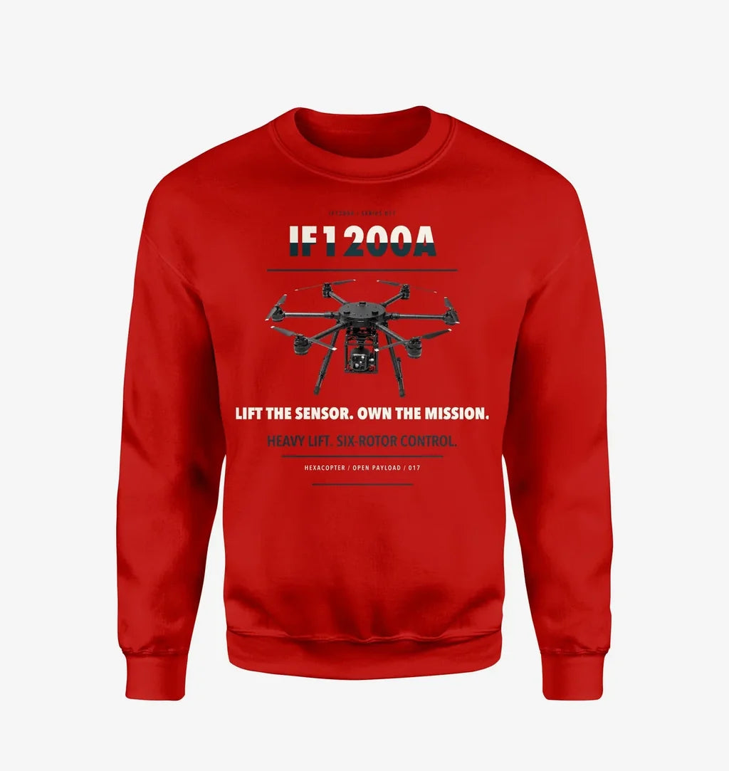 Inspired Flight IF1200A design on red sweatshirt
