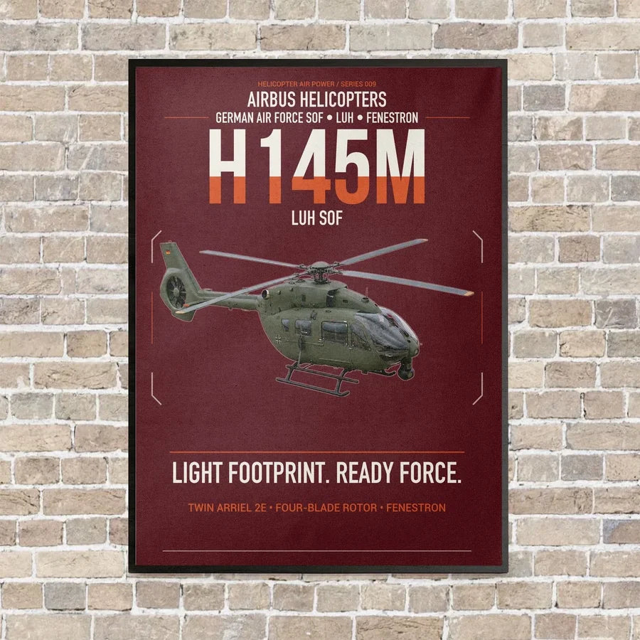 Airbus Helicopters H145M LUH SOF vertical canvas print - framed - dark red background