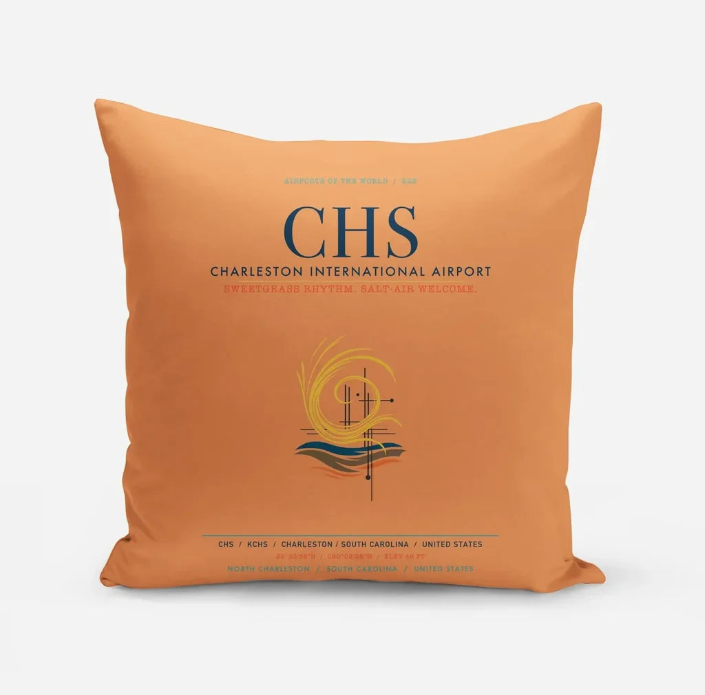 Charleston International Airport (CHS) design on orange pillow