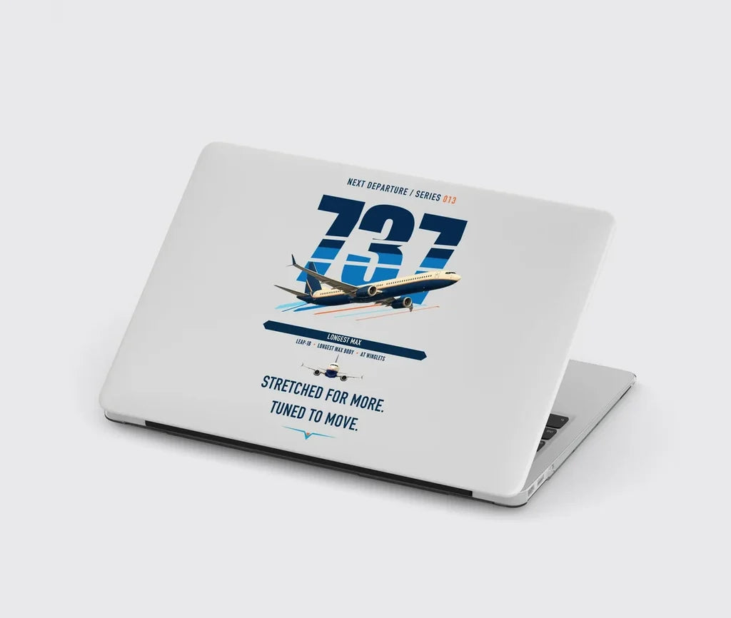 Boeing 737 MAX 10 design on light gray MacBook case