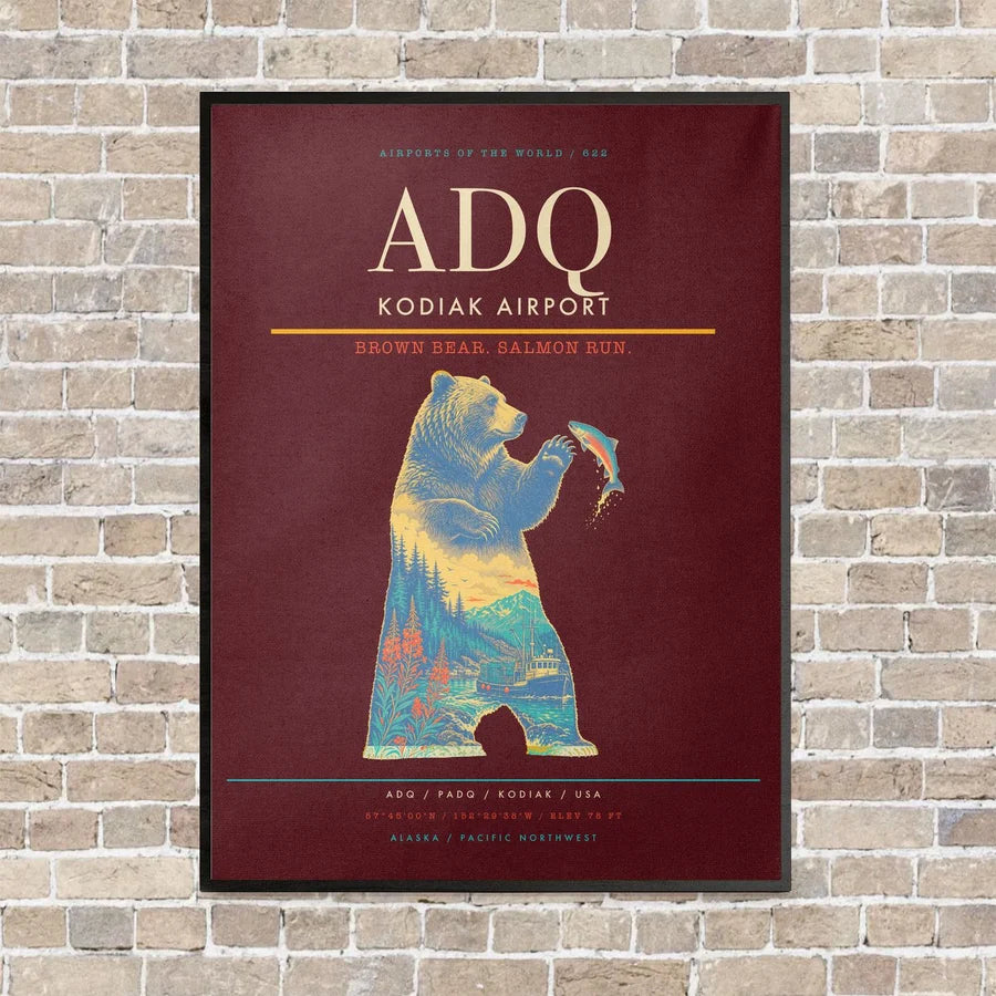 Kodiak Airport ADQ - Canvas Framed - Dark Red