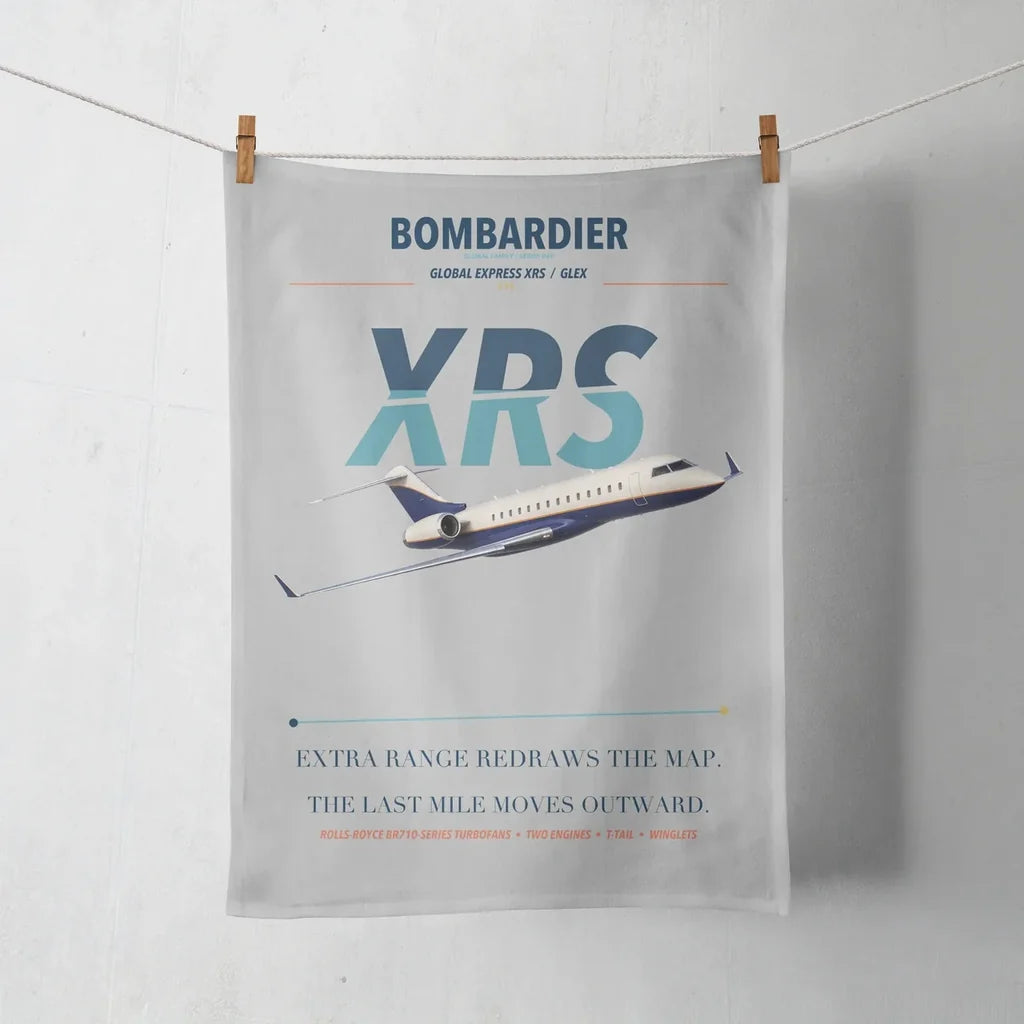Bombardier Global Express XRS design on light gray towel