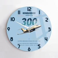 Thumbnail for Bombardier Challenger 300 design on light blue no frame wall clock
