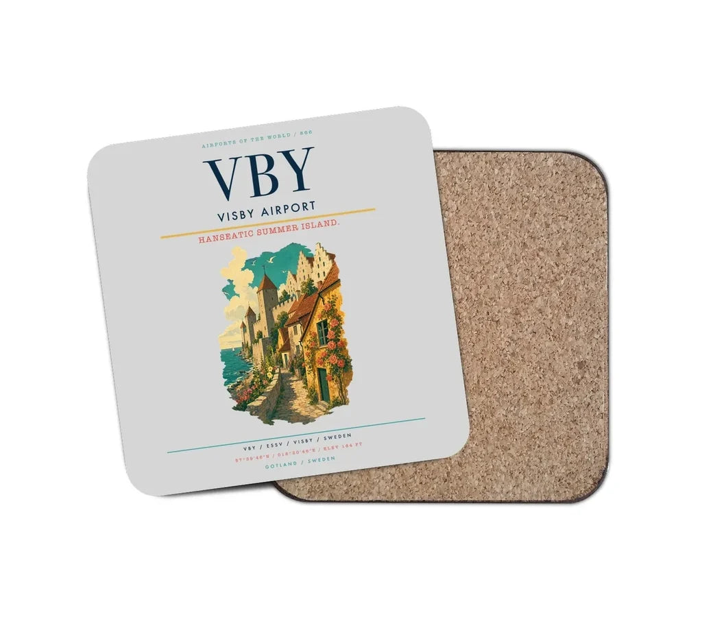 Visby Airport (VBY) design on light gray 1 piece coaster