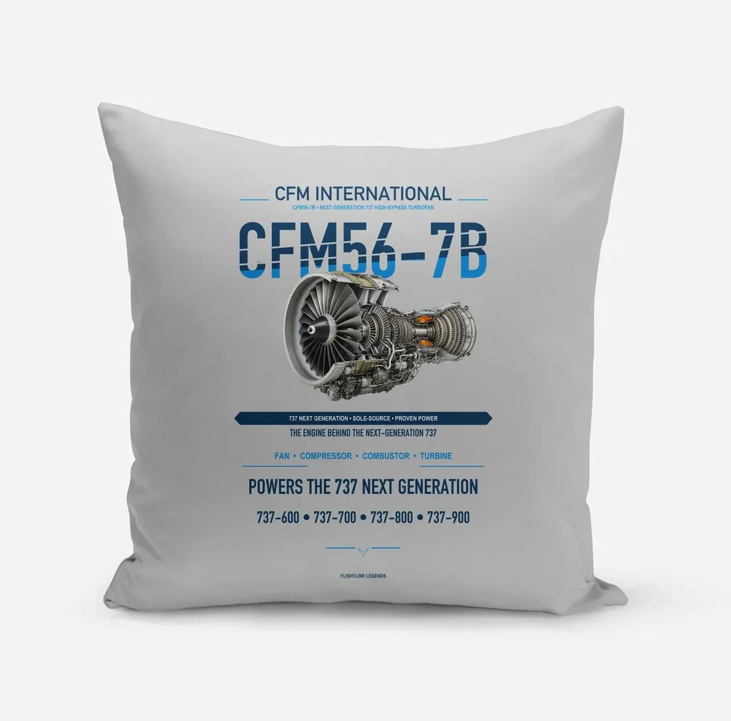 CFM56-7B design on light gray pillow