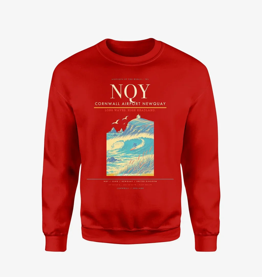 Cornwall Airport Newquay (NQY) design on red sweatshirt