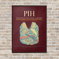 Thumbnail for Pocatello Regional Airport PIH vertical canvas print - framed - dark red background