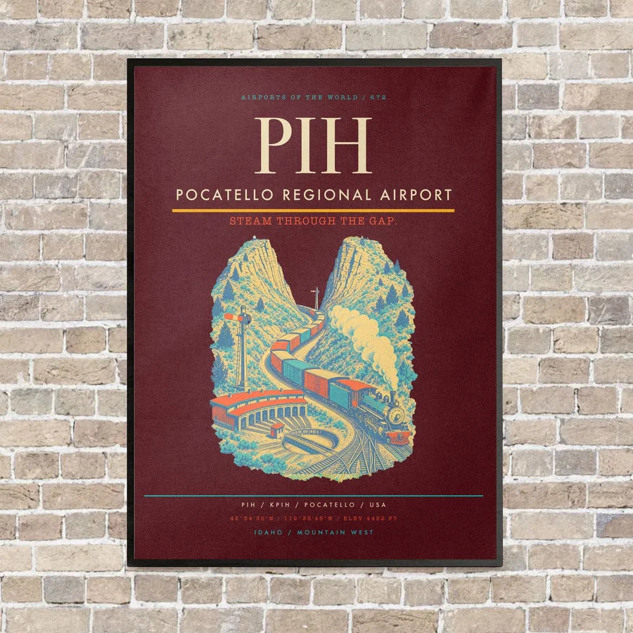 Pocatello Regional Airport PIH vertical canvas print - framed - dark red background