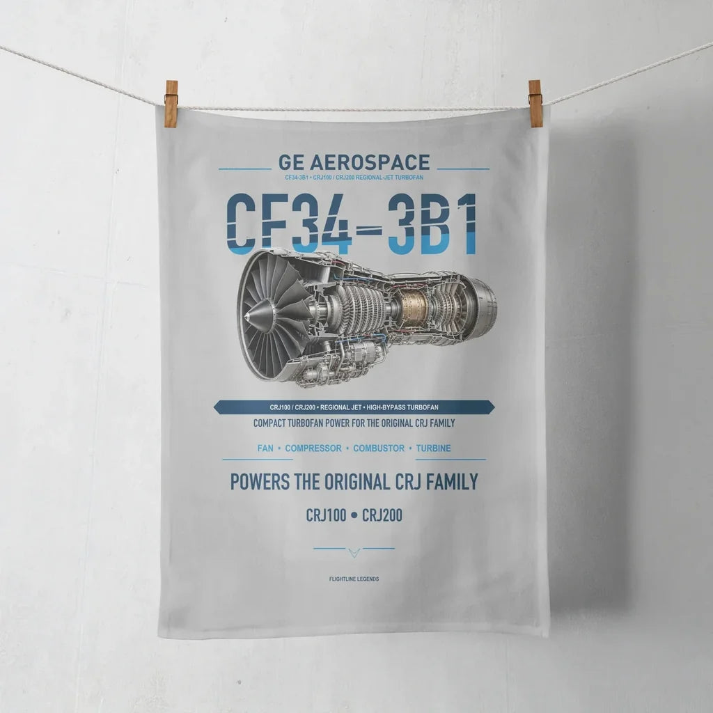 CF34-3B1 design on light gray towel