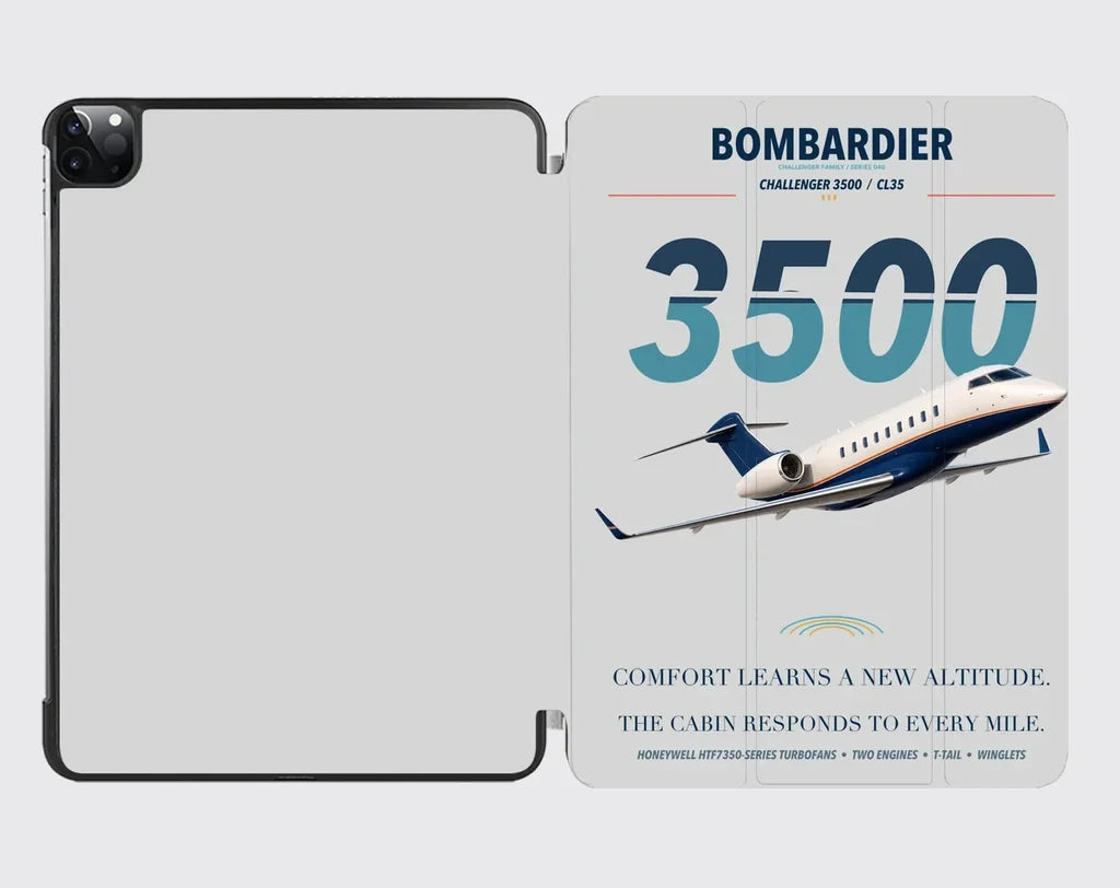 Bombardier Challenger 3500 design on light gray ipad tablet case