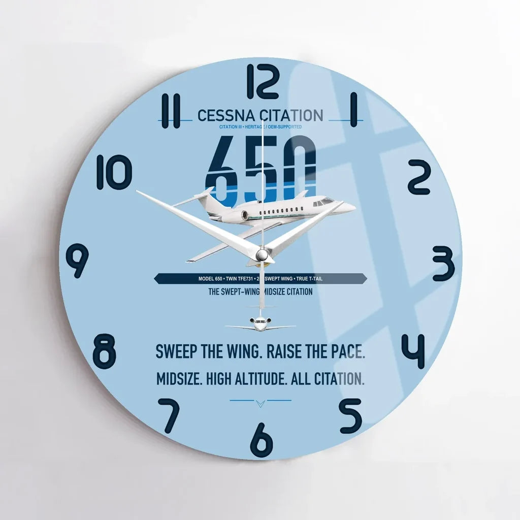 Cessna Citation 650 - Citation III design on light blue no frame wall clock