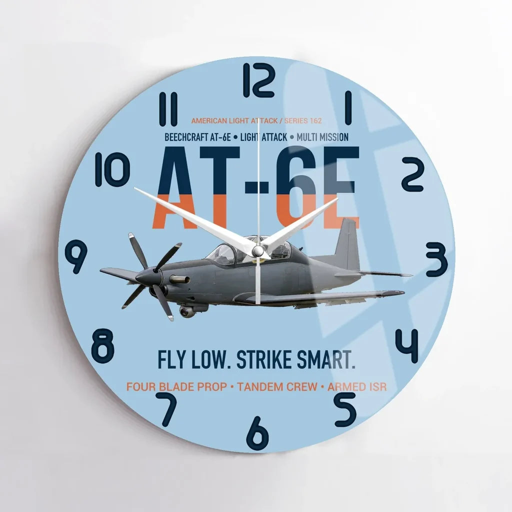 AT-6E Wolverine Light Attack design on light blue no frame wall clock