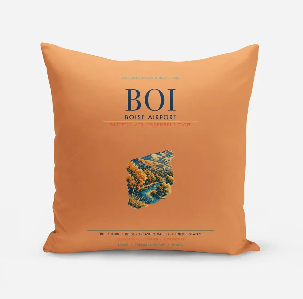 Boise Airport (BOI) design on orange pillow