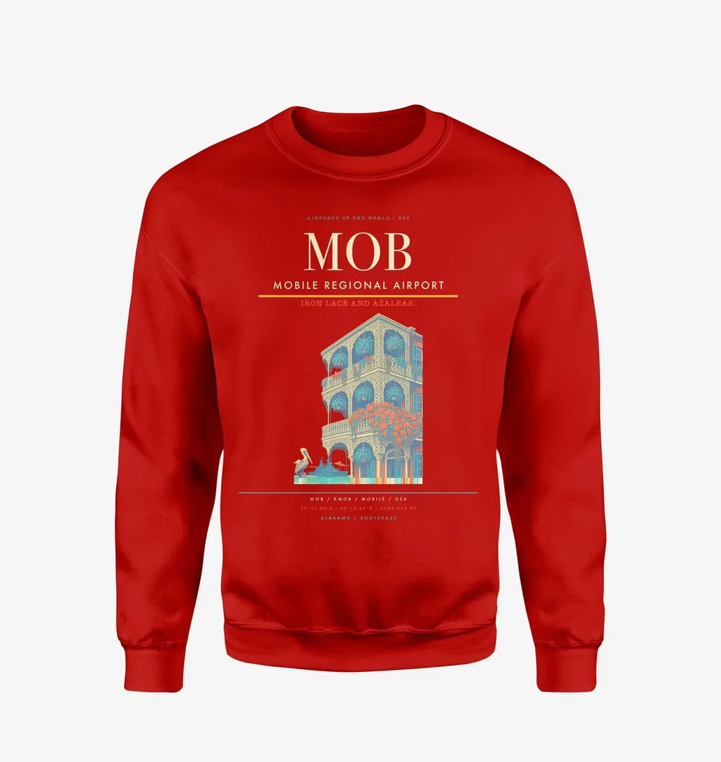 Mobile Regional Airport (MOB) design on red sweatshirt