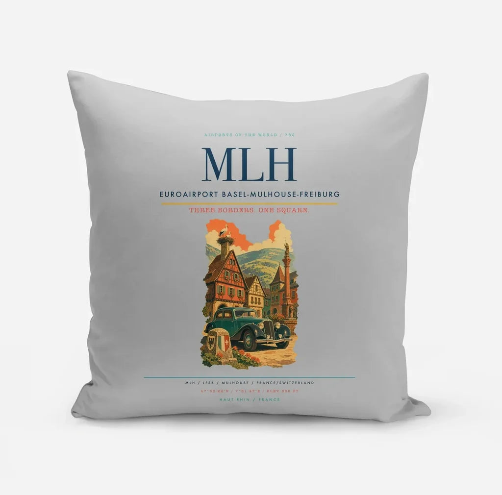 EuroAirport Basel-Mulhouse-Freiburg (MLH) design on light gray pillow