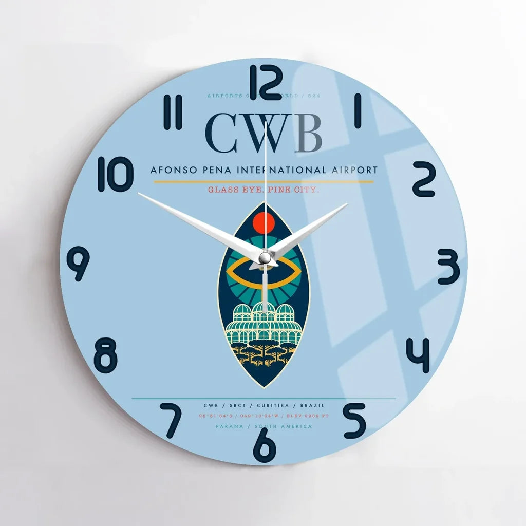 Afonso Pena International Airport (CWB) design on light blue no frame wall clock
