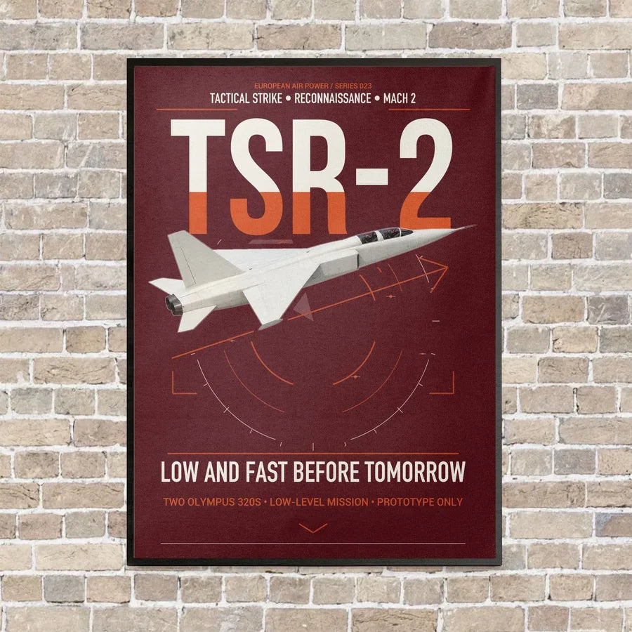 BAC TSR-2 vertical canvas print - framed - dark red background