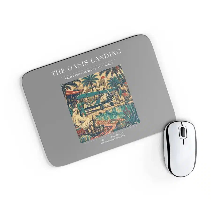 VINTAGE G4331 - The Oasis Landing - Designed Mouse Pads design on gray rectangle