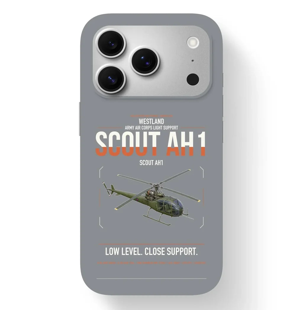 Westland Scout AH1 design on gray magsafe iphone case, for iPhone 17 Pro