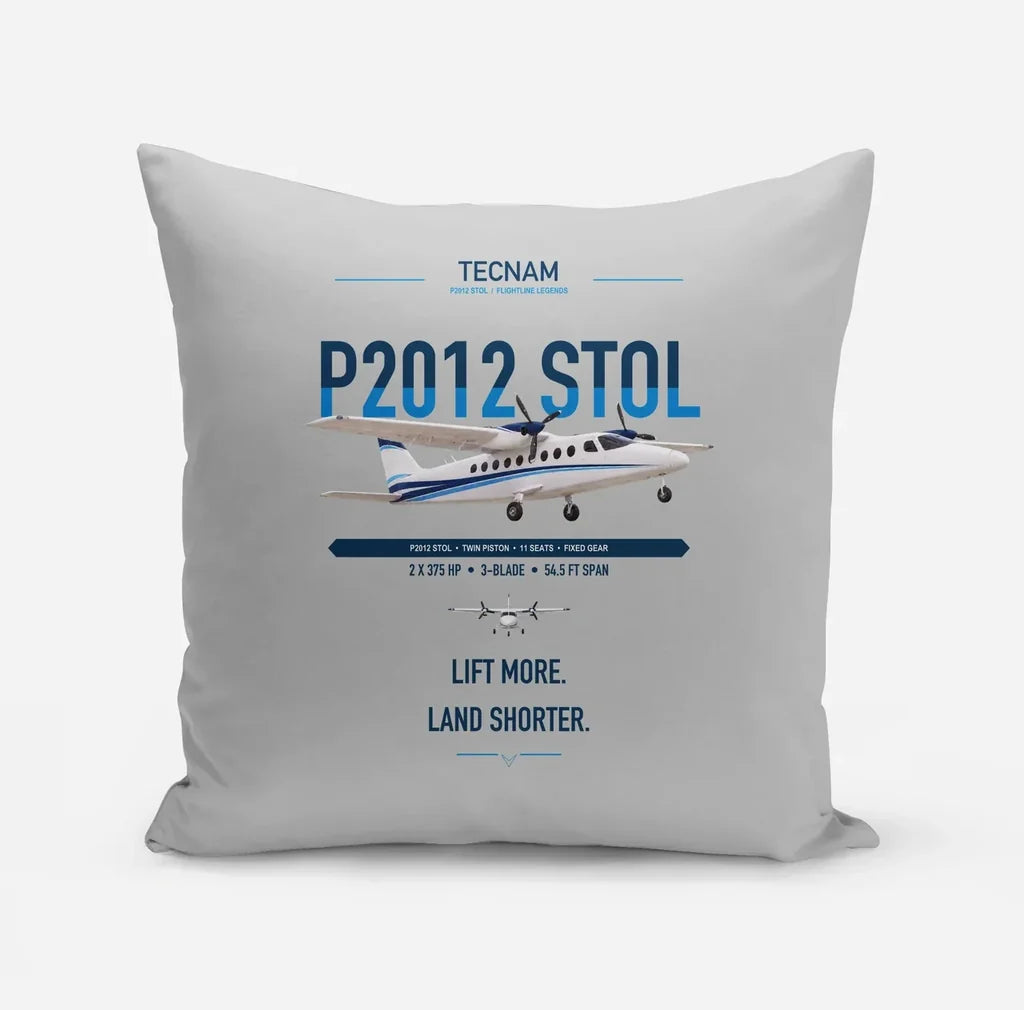 Tecnam P2012 STOL design on light gray pillow