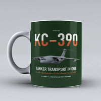 Thumbnail for Embraer KC-390 Millennium design on dark green ceramic mug, double-side print