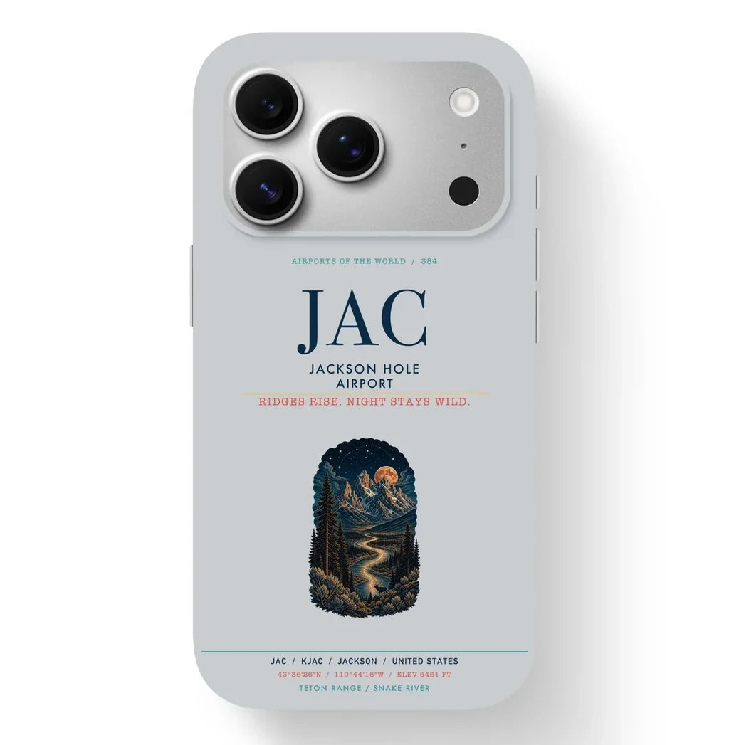 Jackson Airport (JAC) design on light gray iPhone 17 Pro MagSafe case