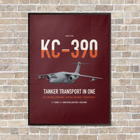 Thumbnail for Embraer KC-390 Millennium vertical canvas print - framed - dark red background