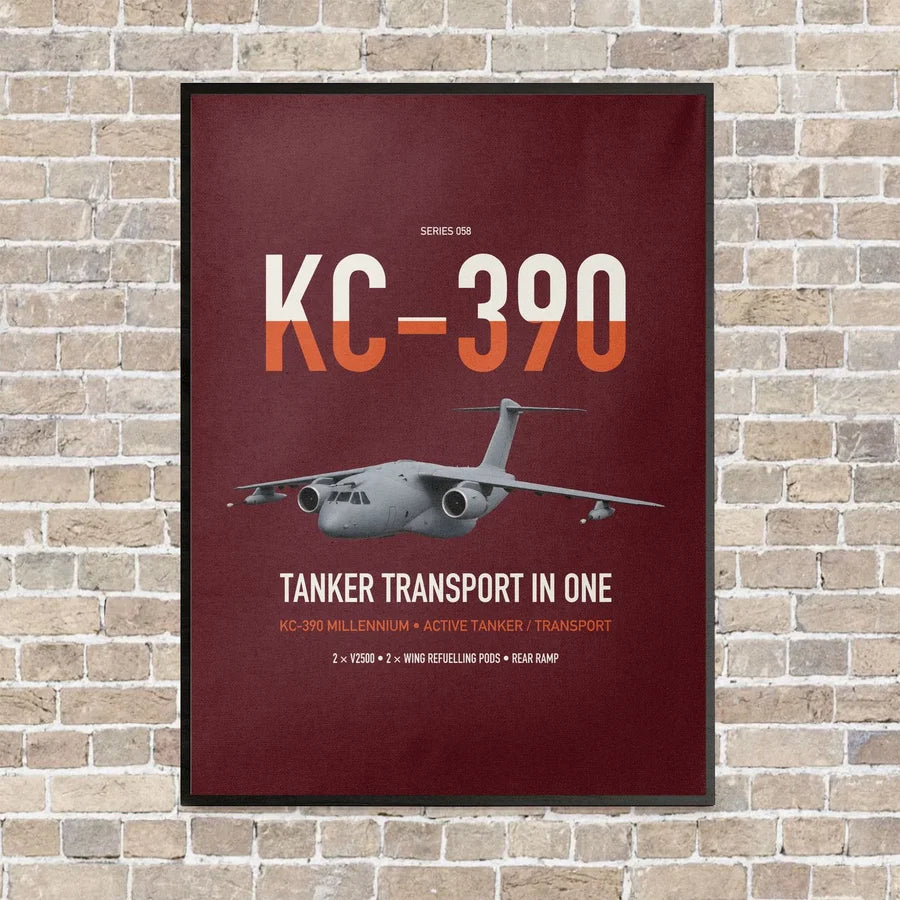 Embraer KC-390 Millennium vertical canvas print - framed - dark red background