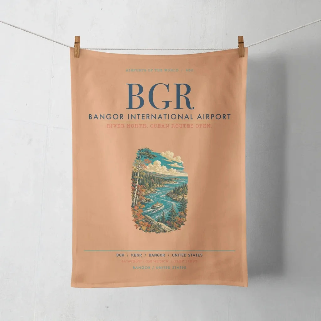 Bangor International Airport (BGR) design on orange towel