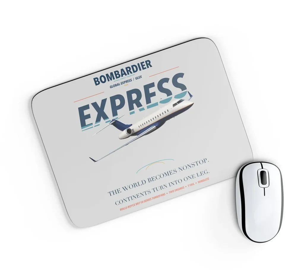 Bombardier Global Express design on light gray rectangle mouse pad