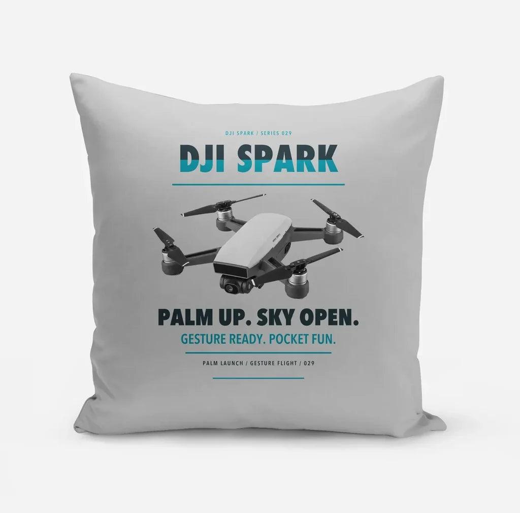 DJI Spark design on light gray pillow