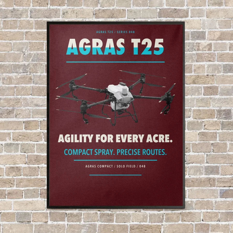 DJI Agras T25 vertical canvas print - framed - dark red background
