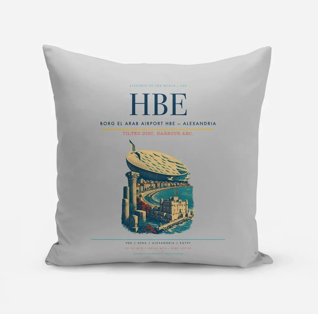Borg El Arab Airport (HBE) design on light gray pillow