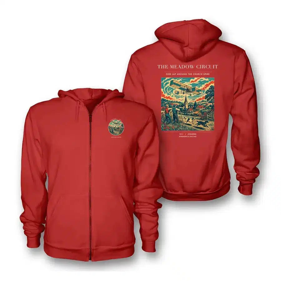 VINTAGE G4325 - The Meadow Circuit - Premium Zipped Hoodie design on red
