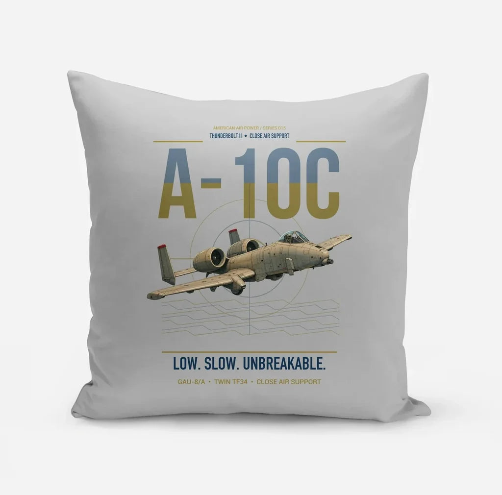 A-10C Thunderbolt II design on light gray pillow