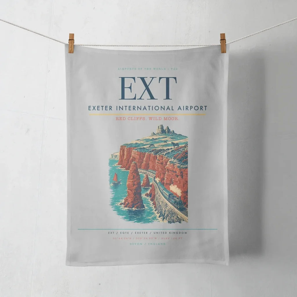 Exeter International Airport (EXT) design on light gray towel