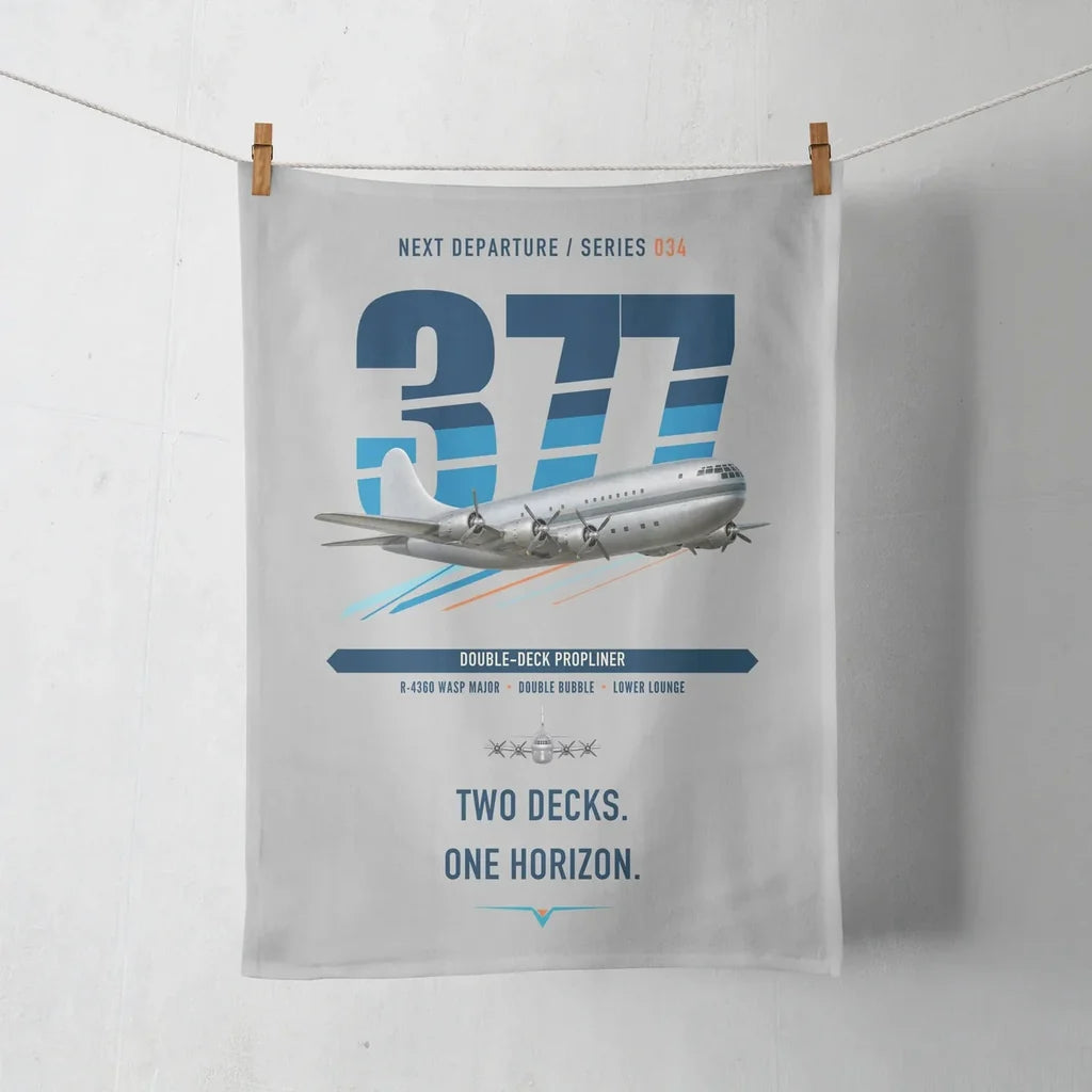 Boeing 377 Stratocruiser design on light gray towel