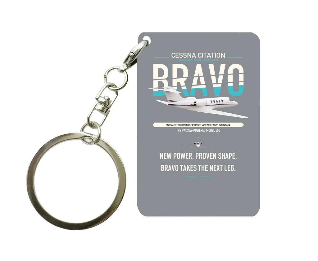 Cessna Citation Bravo design on gray designed key chain, double-side print