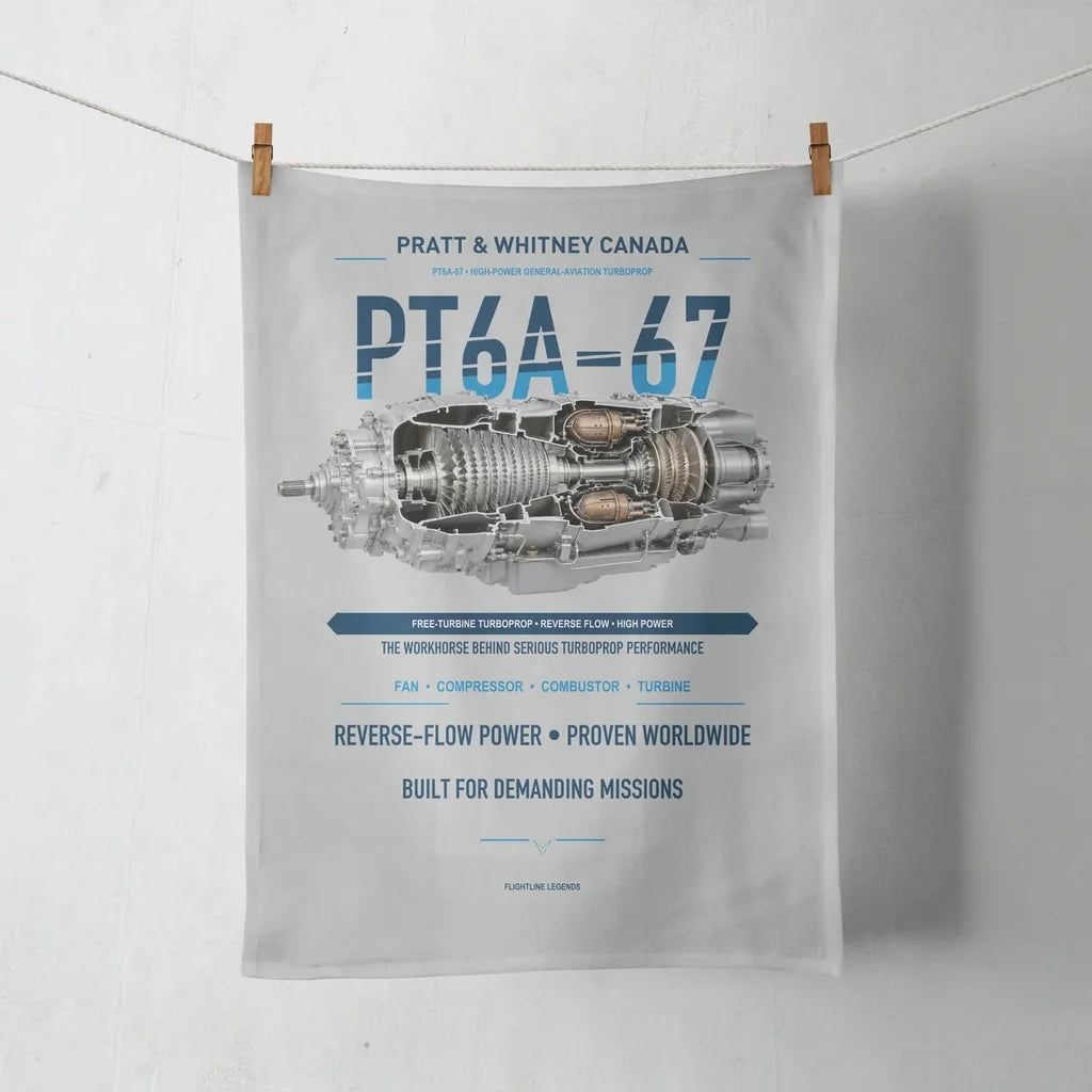 PT6A-67 design on light gray towel