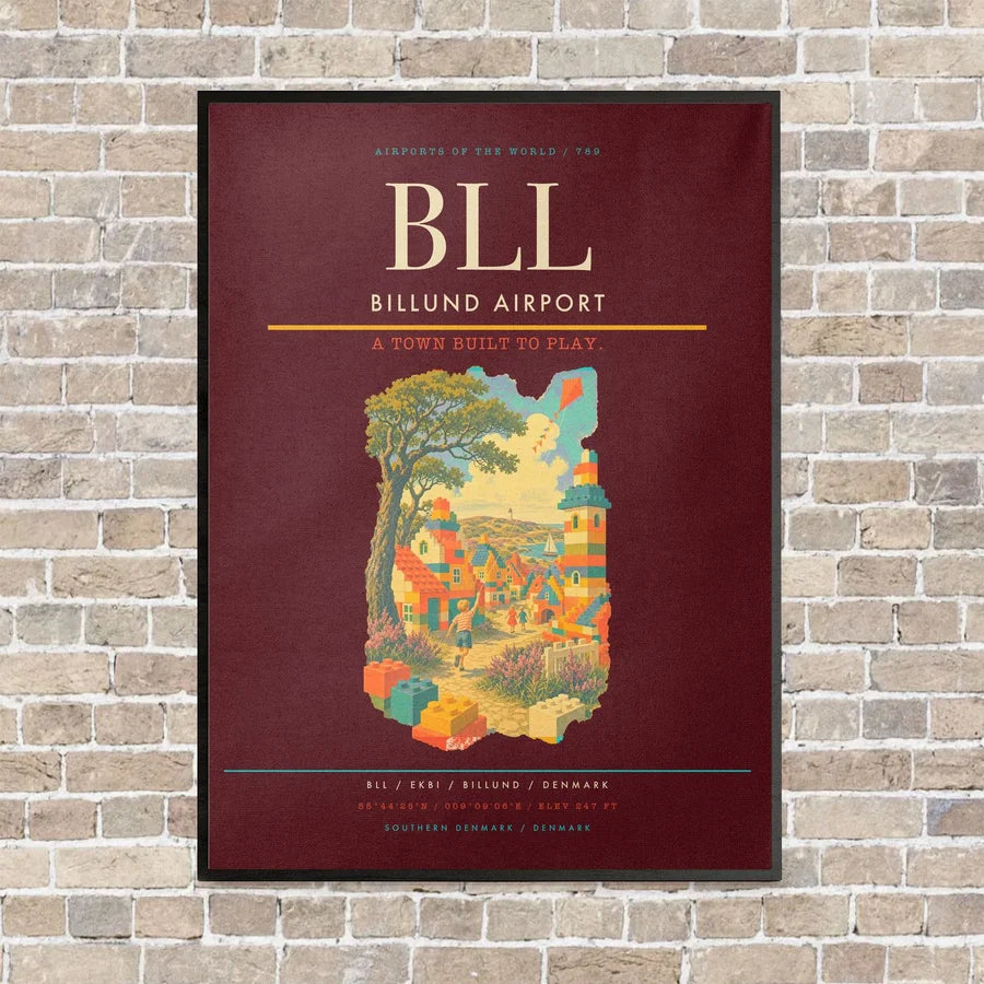 Billund Airport BLL - Canvas Framed - Dark Red