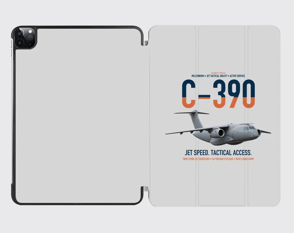 C-390 Millennium design on light gray ipad tablet case