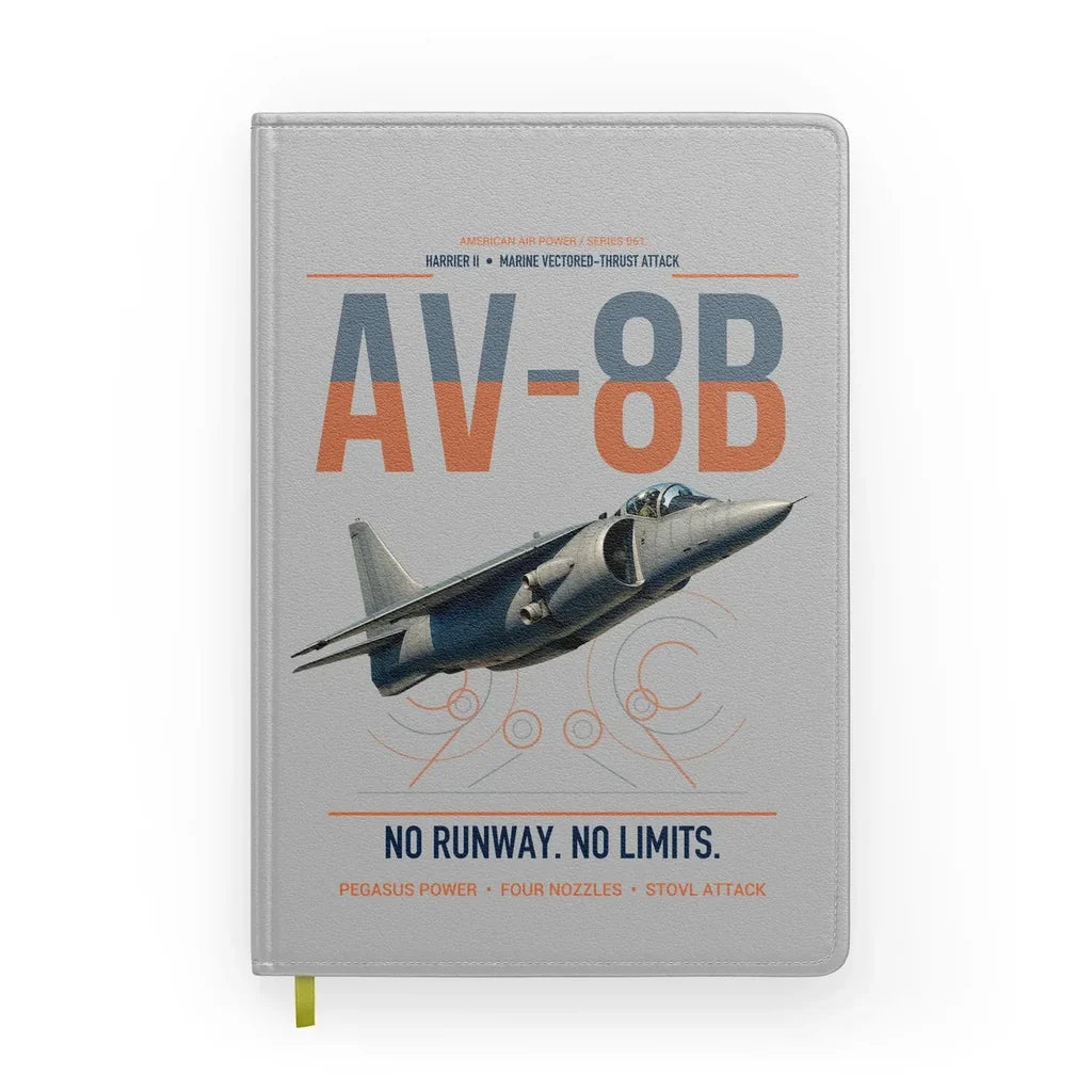 AV-8B Harrier II design on light gray notebook