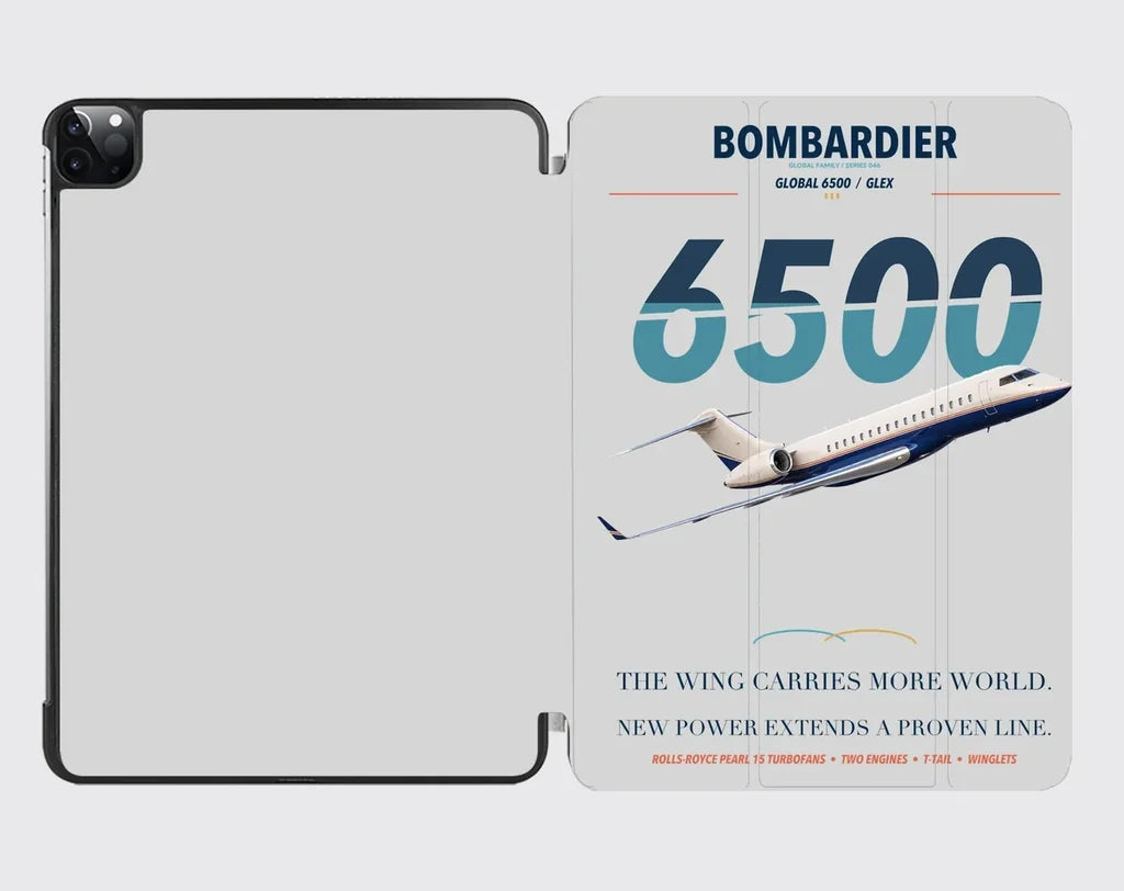 Bombardier Global 6500 design on light gray ipad tablet case