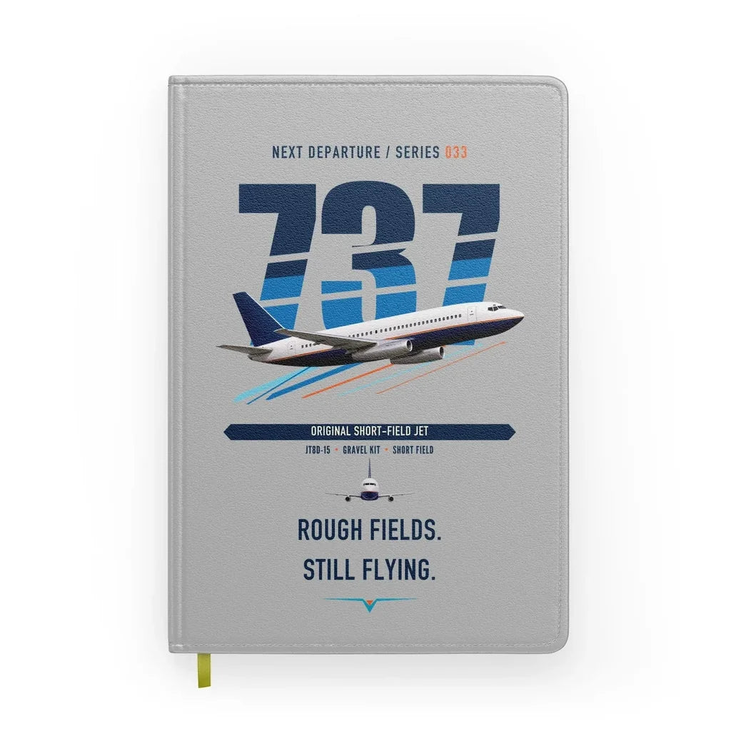 Boeing 737-200 design on light gray notebook