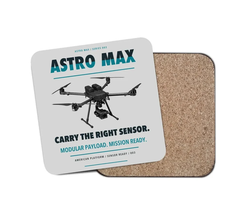 Freefly Astro Max design on light gray 1 piece coaster