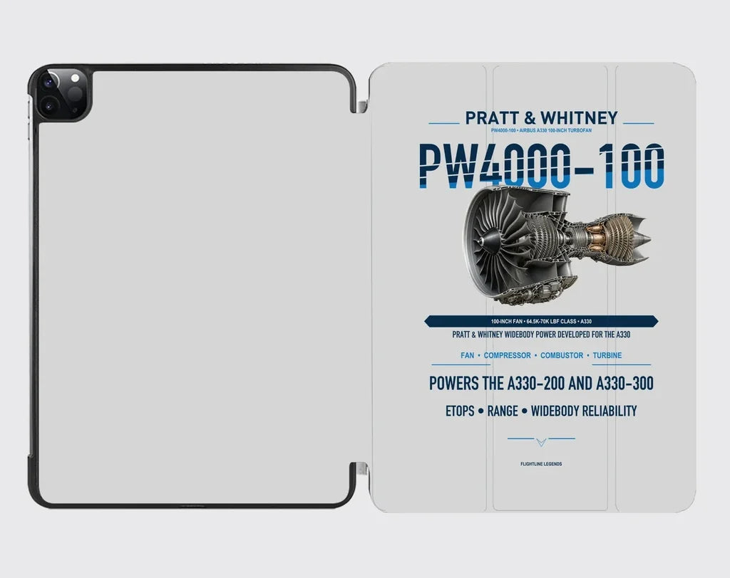 PW4000-100 design on light gray ipad tablet case