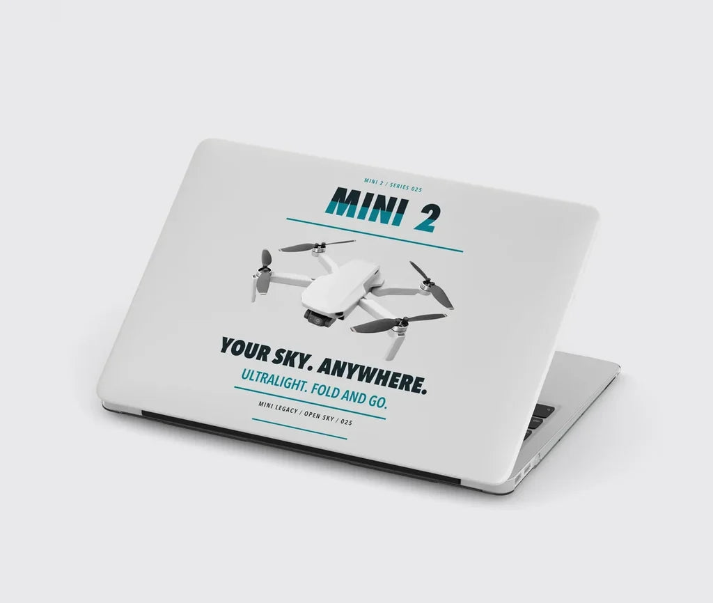 DJI Mini 2 design on light gray MacBook case